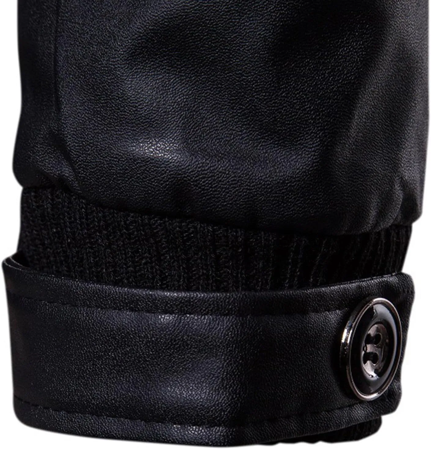 Mens Faux Leather Slim Fit Jacket Black PU Leather Motorcycle Jacket Long Sleeve Full Zipper Biker Jacket
