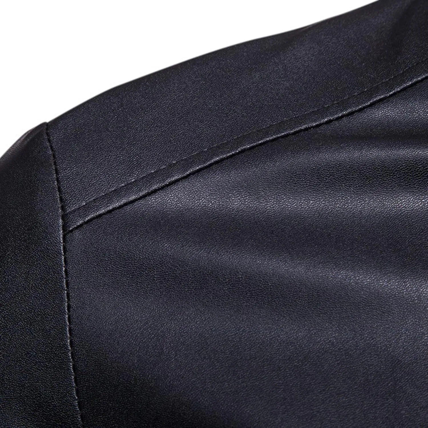 Mens Faux Leather Slim Fit Jacket Black PU Leather Motorcycle Jacket Long Sleeve Full Zipper Biker Jacket