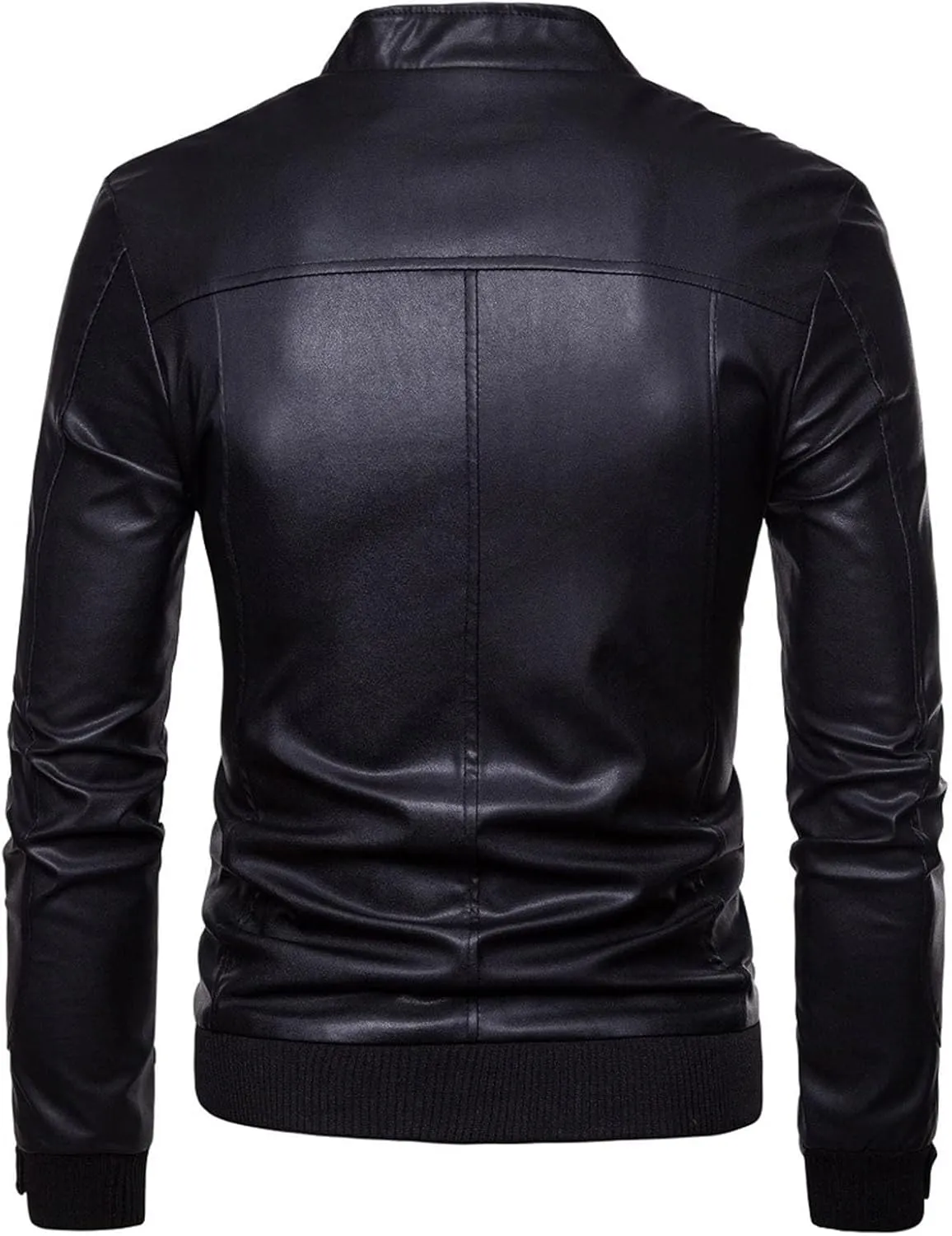 Mens Faux Leather Slim Fit Jacket Black PU Leather Motorcycle Jacket Long Sleeve Full Zipper Biker Jacket