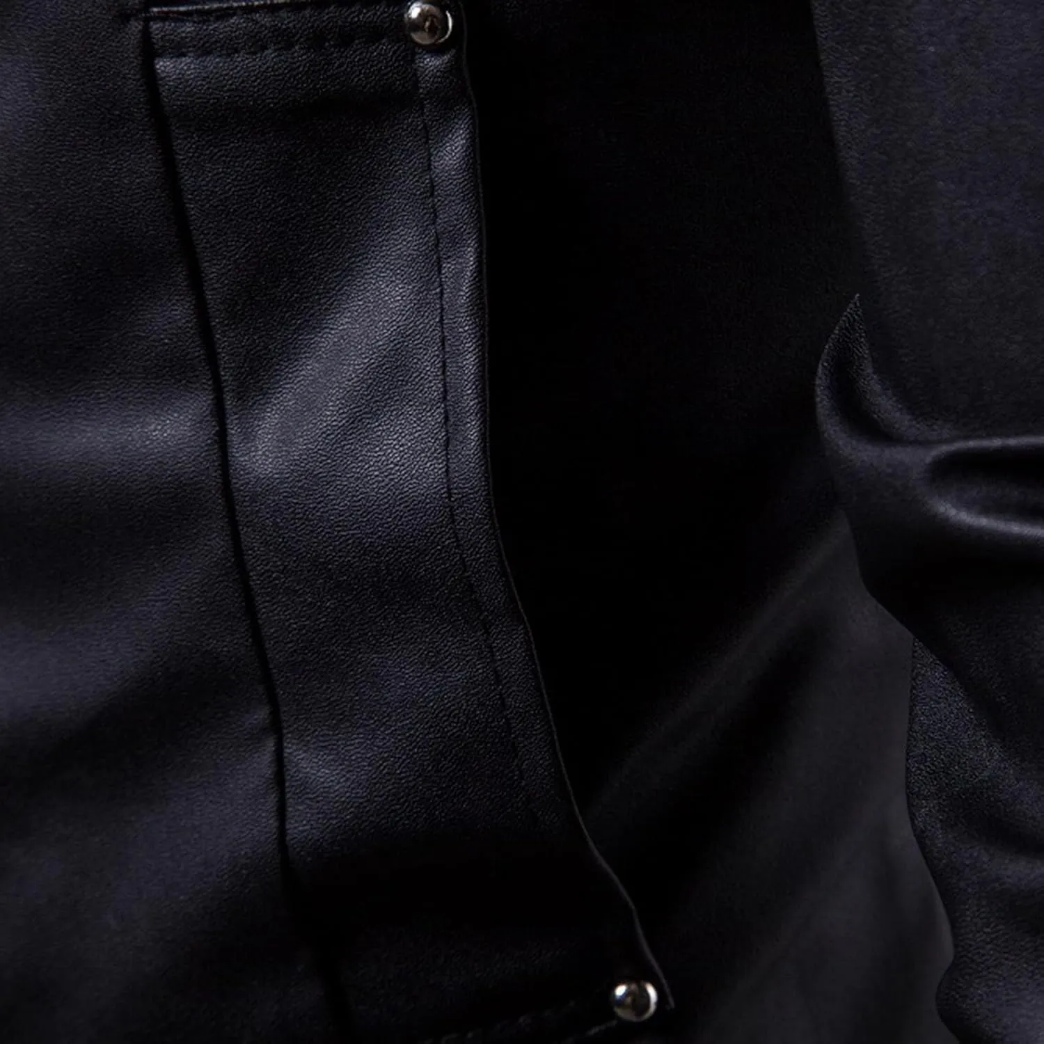 Mens Faux Leather Slim Fit Jacket Black PU Leather Motorcycle Jacket Long Sleeve Full Zipper Biker Jacket