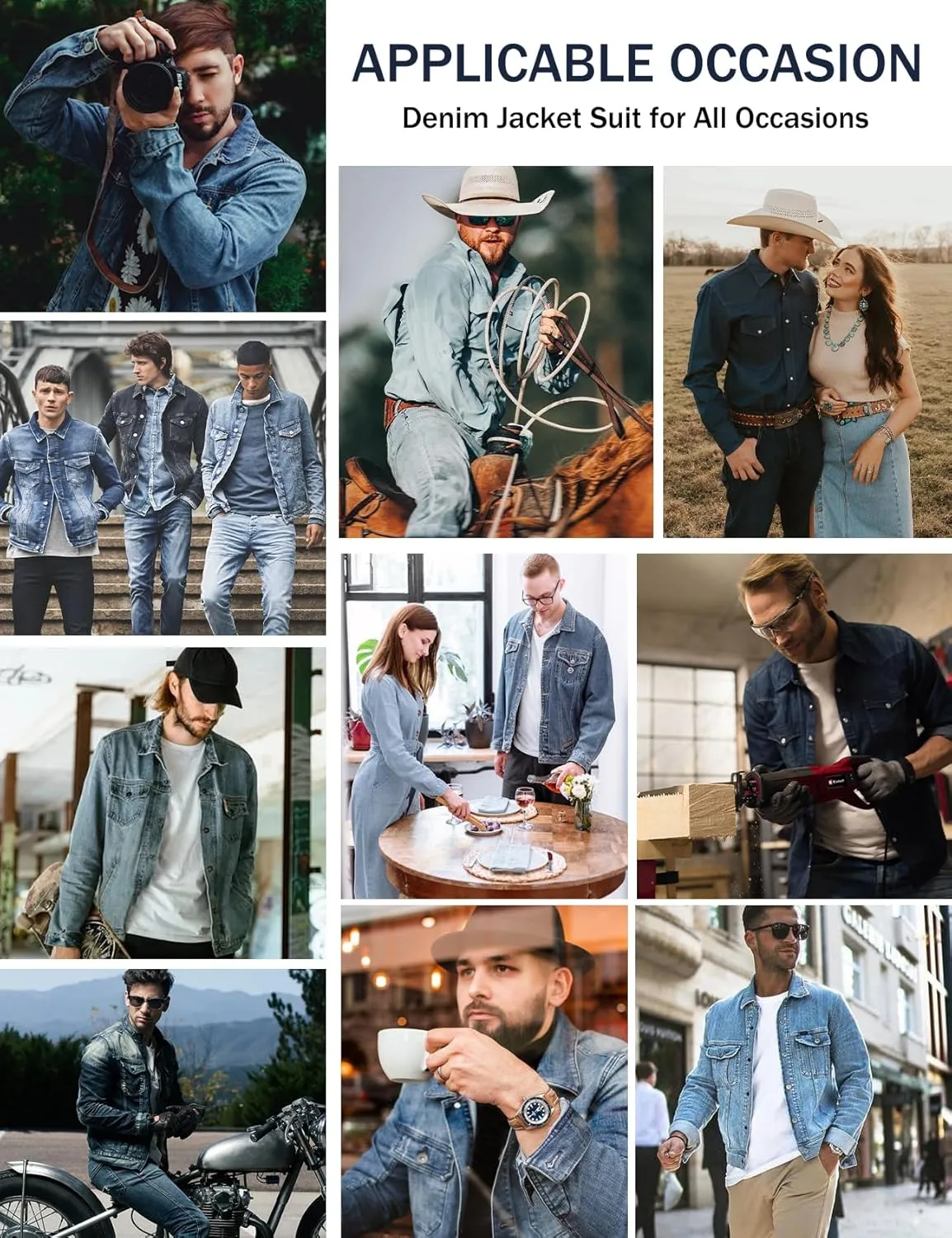 Men's Flannel Lined Denim Jackets Cowboy Cut Western Vintage Rugged Jean Trucker Jacket with Pockets