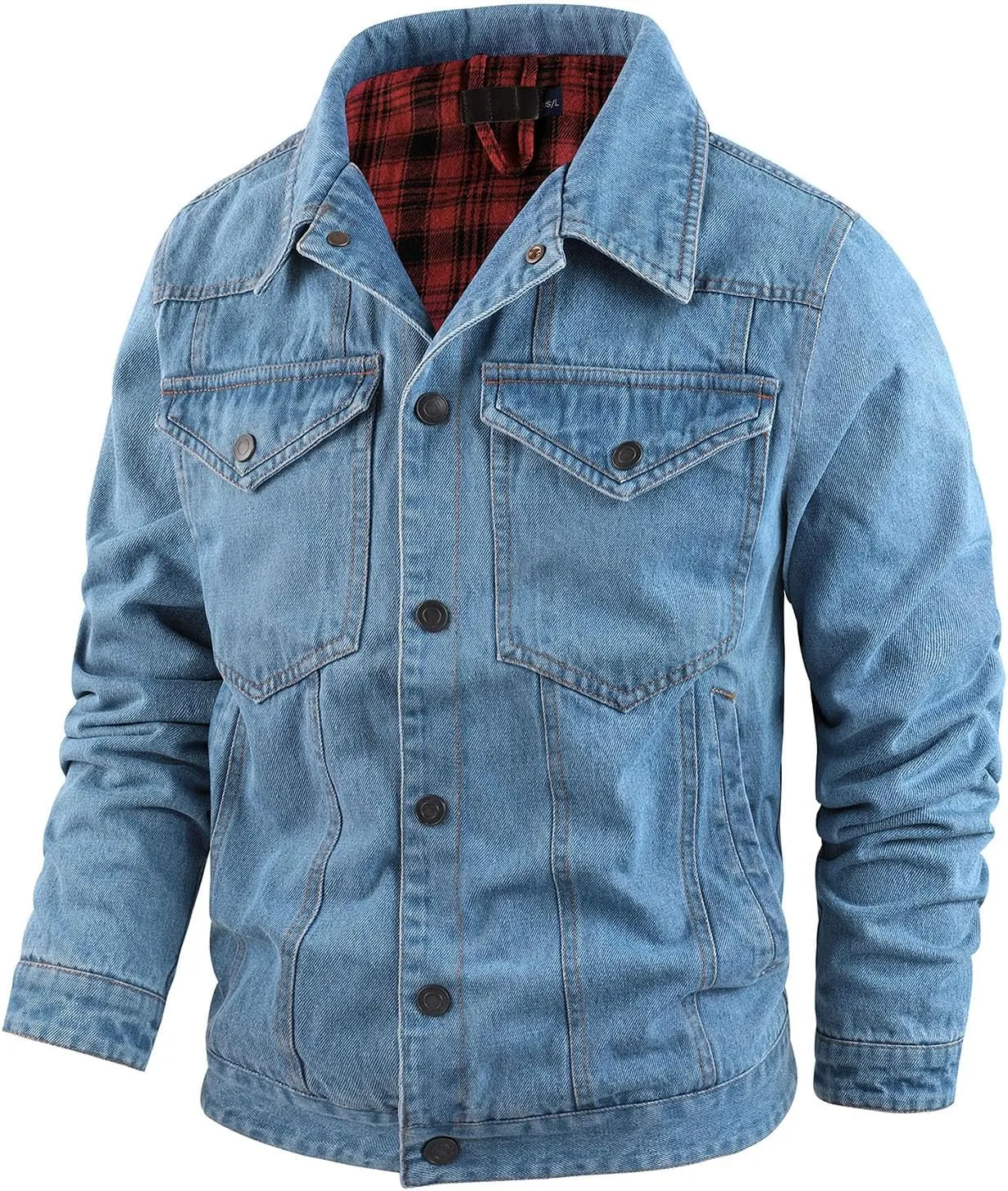 Men's Flannel Lined Denim Jackets Cowboy Cut Western Vintage Rugged Jean Trucker Jacket with Pockets
