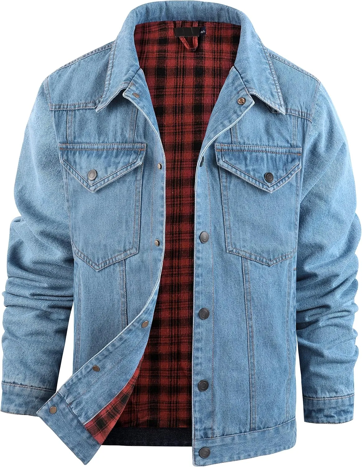 Men's Flannel Lined Denim Jackets Cowboy Cut Western Vintage Rugged Jean Trucker Jacket with Pockets