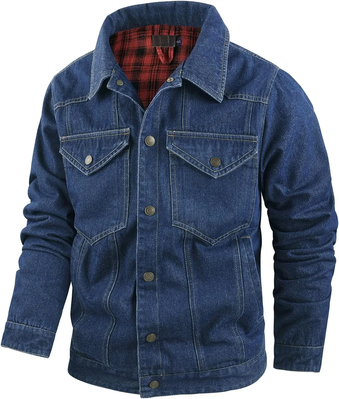 Men's Flannel Lined Denim Jackets Cowboy Cut Western Vintage Rugged Jean Trucker Jacket with Pockets