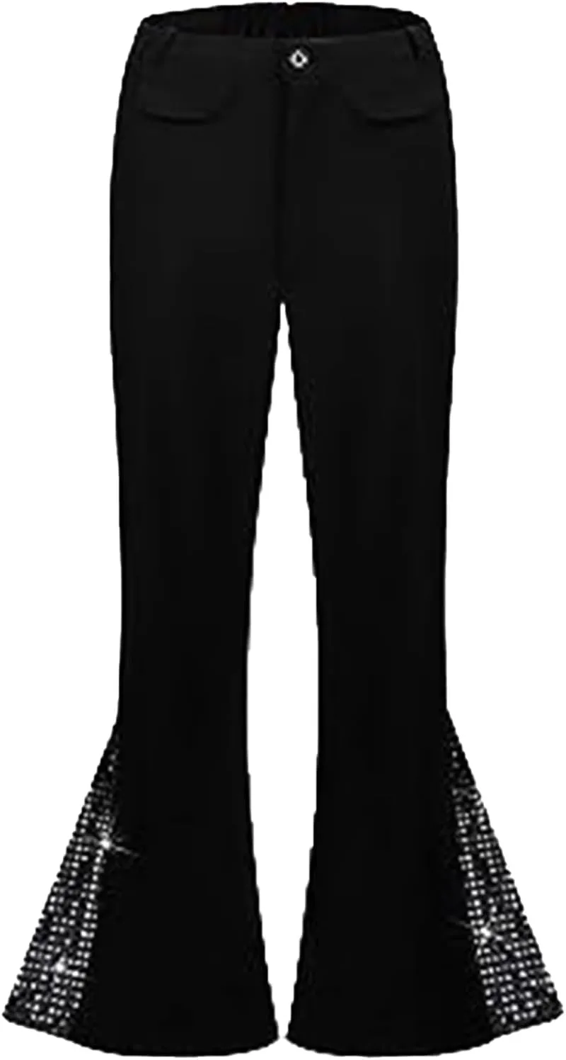 Men's Flare Trousers Flash Drill Color Blocks Elastic Waist Fashion Leisure Style Elasticity Comfy Fashion Pants