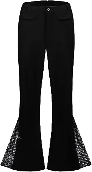 Men's Flare Trousers Flash Drill Color Blocks Elastic Waist Fashion Leisure Style Elasticity Comfy Fashion Pants