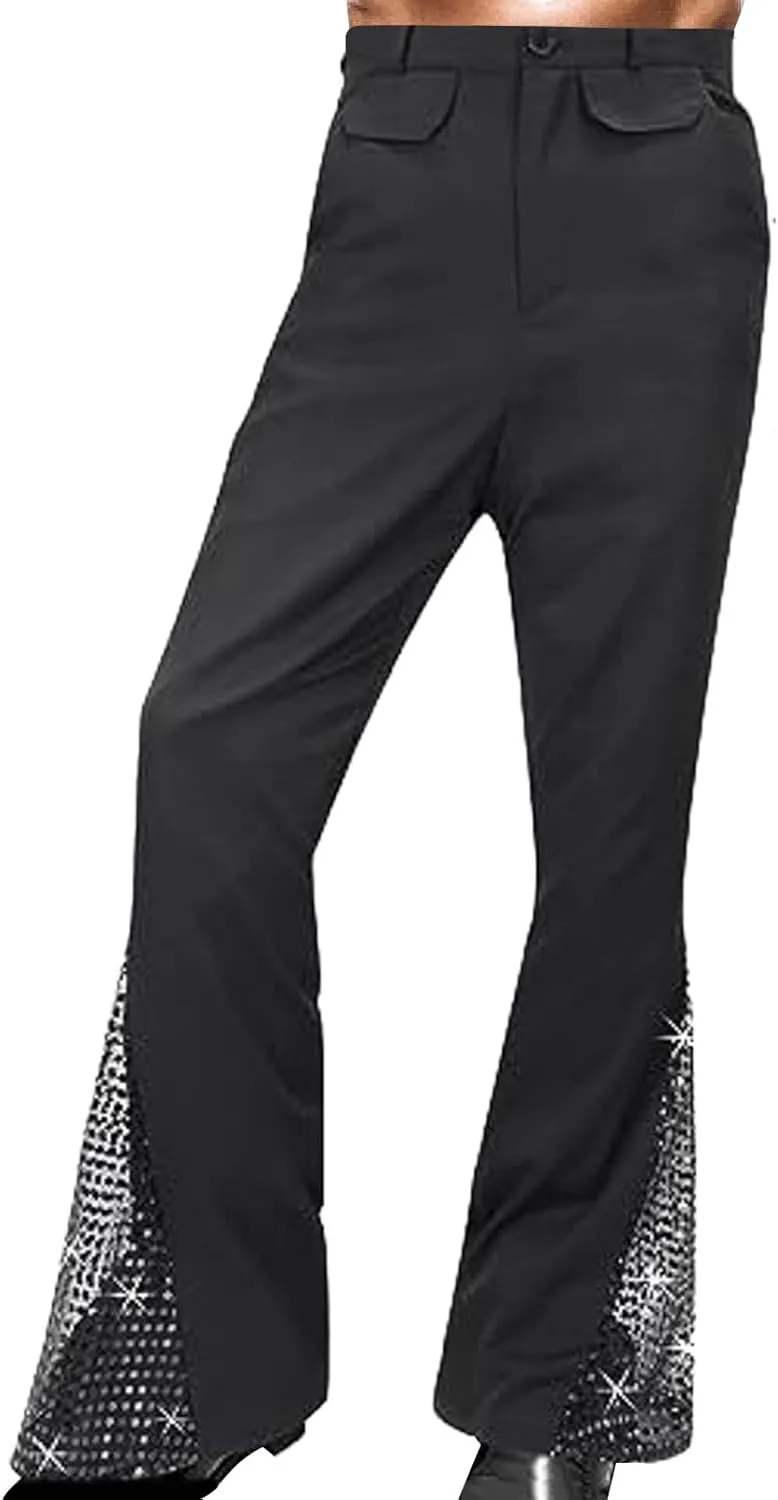 Men's Flare Trousers Flash Drill Color Blocks Elastic Waist Fashion Leisure Style Elasticity Comfy Fashion Pants