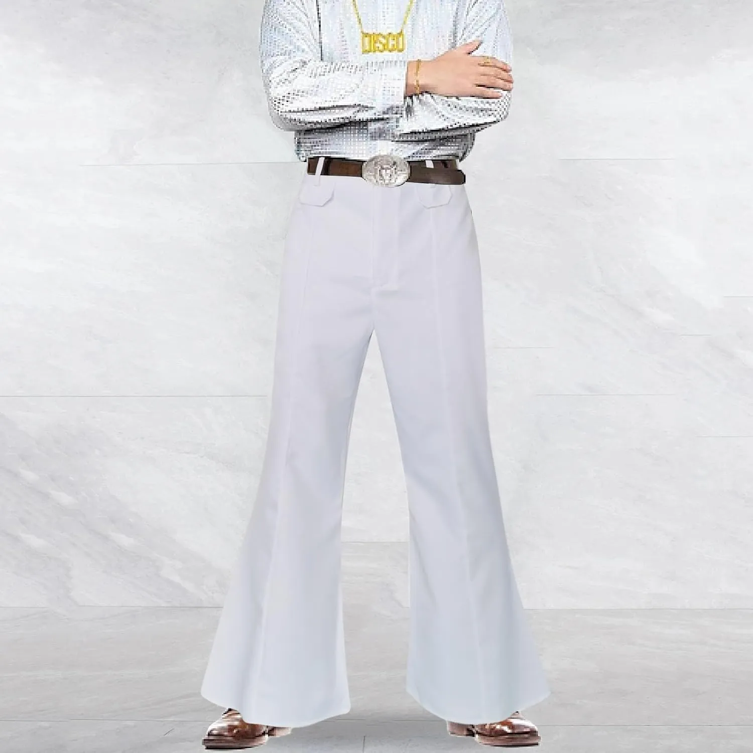 Men's Flare Trousers Wide Leg Elastic Waist Breathable Soft Fit Sport Clothes Comfy Fashion Trendy Pants
