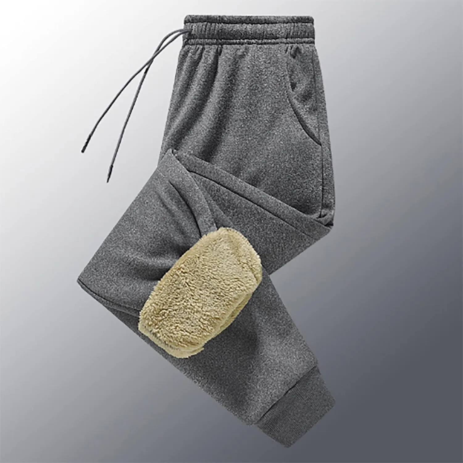 Men's Fleece Pants Winter Warm Joggers Trousers Active Sherpa Lined Sweatpants Straight Leg Pants with Pockets