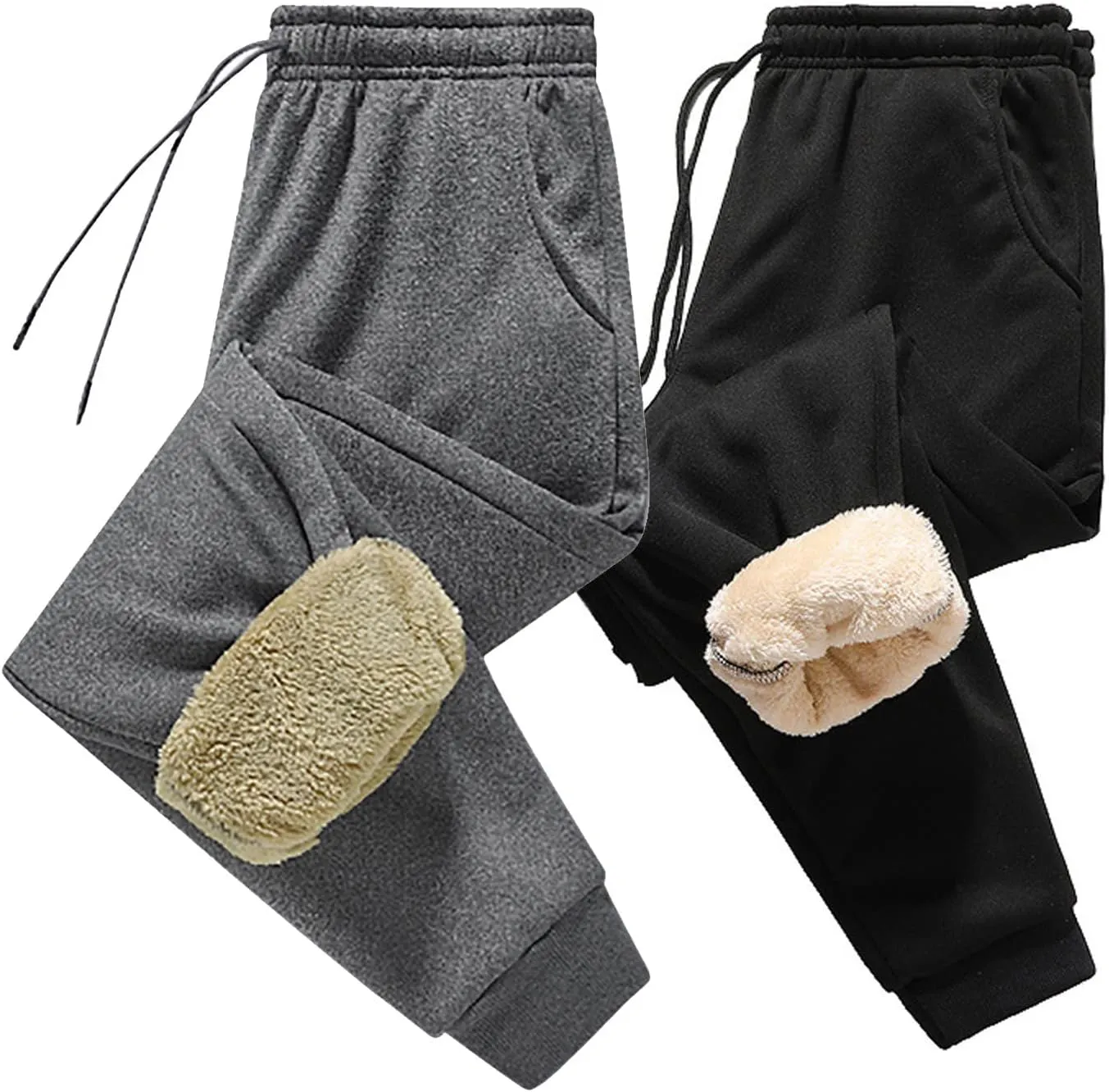 Men's Fleece Pants Winter Warm Joggers Trousers Active Sherpa Lined Sweatpants Straight Leg Pants with Pockets