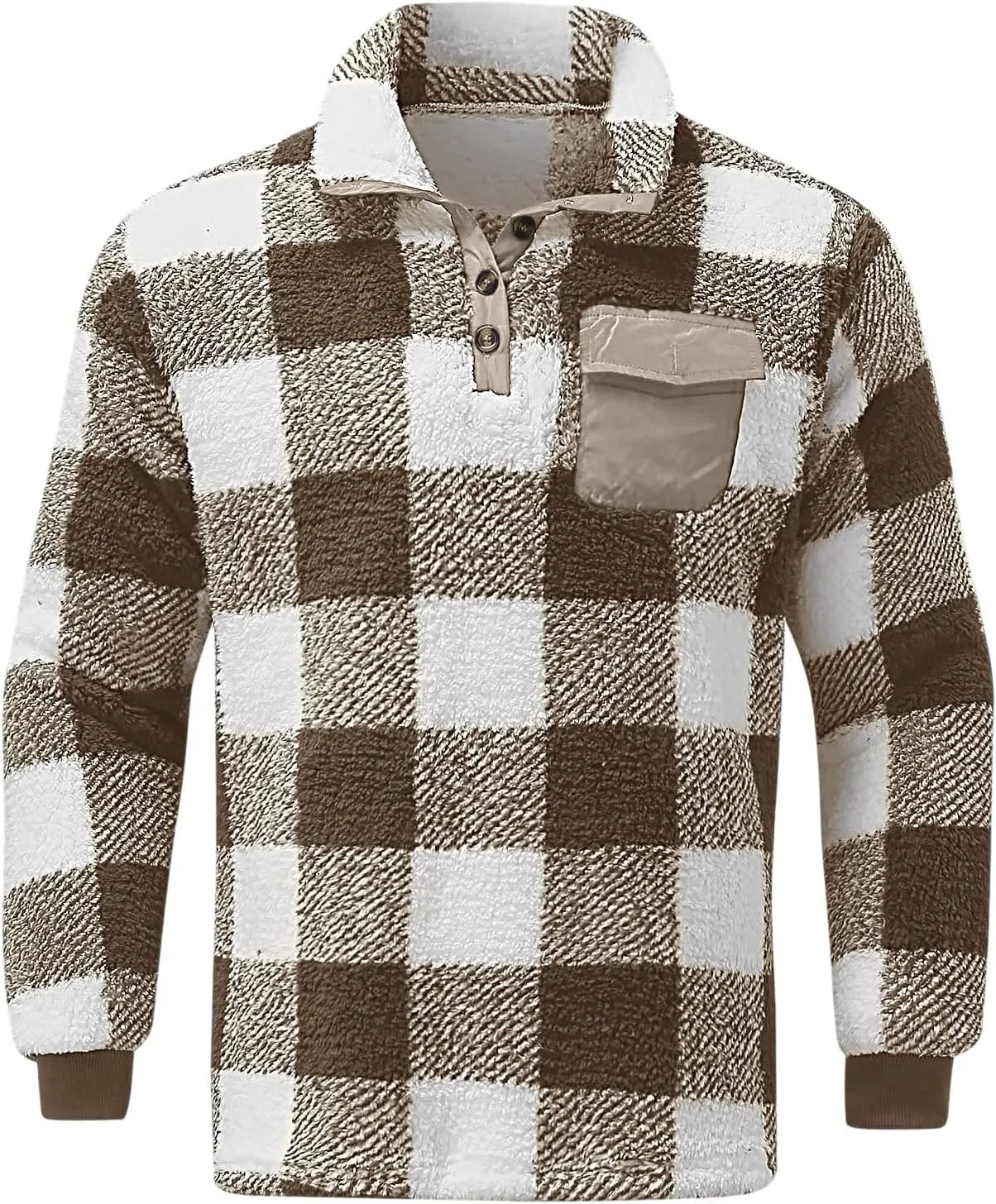 Mens Fluffy Fuzzy Sherpa Fleece Sweatshirt Full Zip Stand Collar Casual Winter Pullover Outwear Long Sleeve Outwear