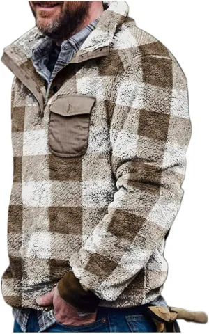 Mens Fluffy Fuzzy Sherpa Fleece Sweatshirt Full Zip Stand Collar Casual Winter Pullover Outwear Long Sleeve Outwear