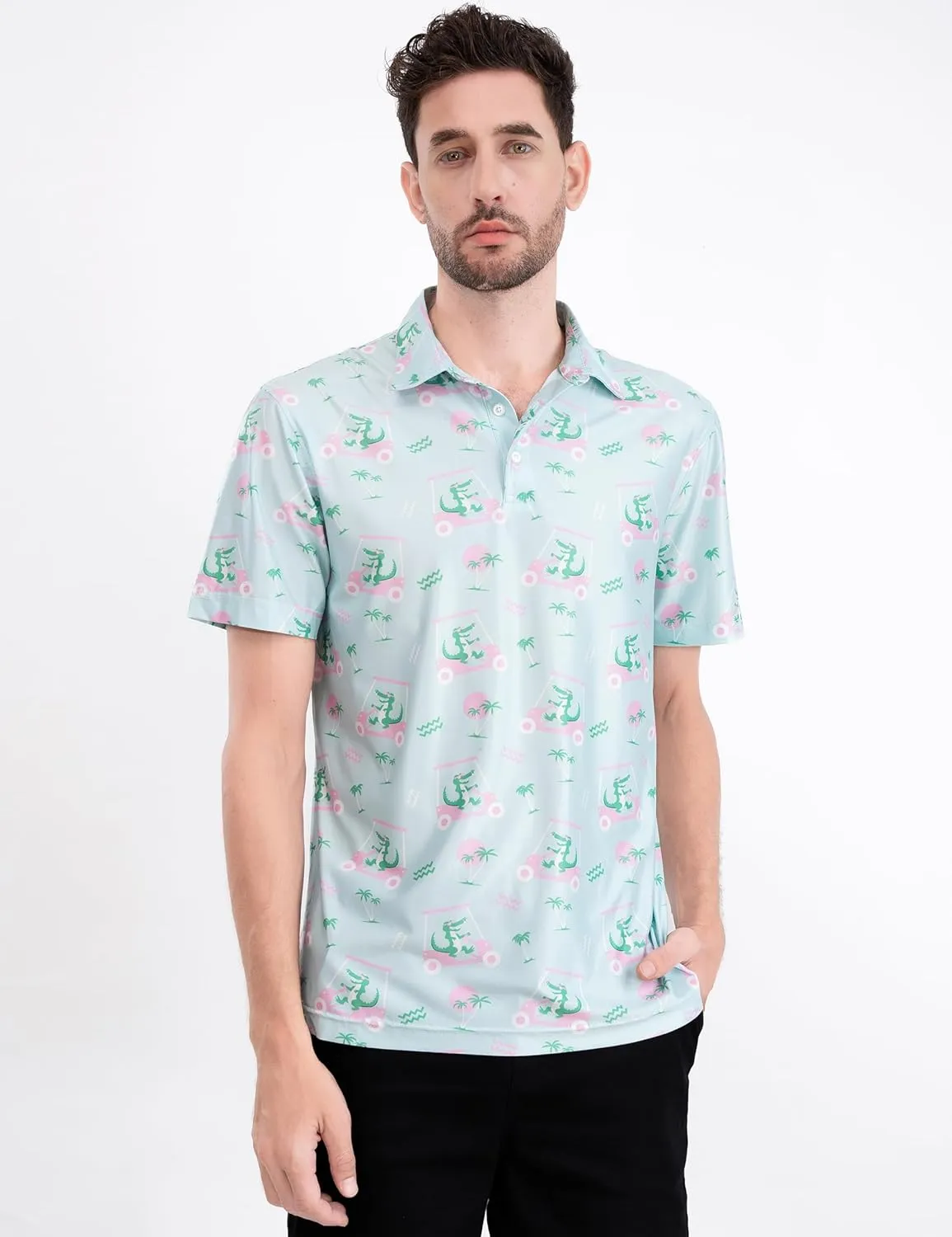 Men's Golf Shirts Short Sleeve Moisture Wicking Print Patterns Collared Performance Polo Golf Shirts for Men Dry Fit