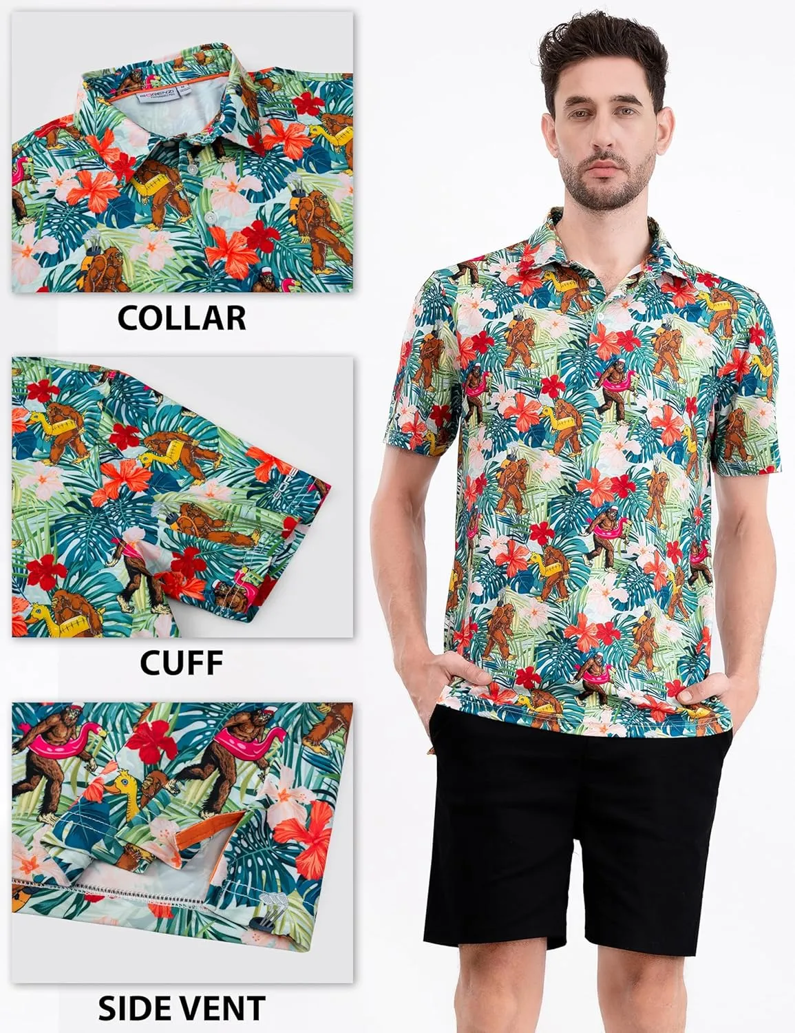 Men's Golf Shirts Short Sleeve Moisture Wicking Print Patterns Collared Performance Polo Golf Shirts for Men Dry Fit