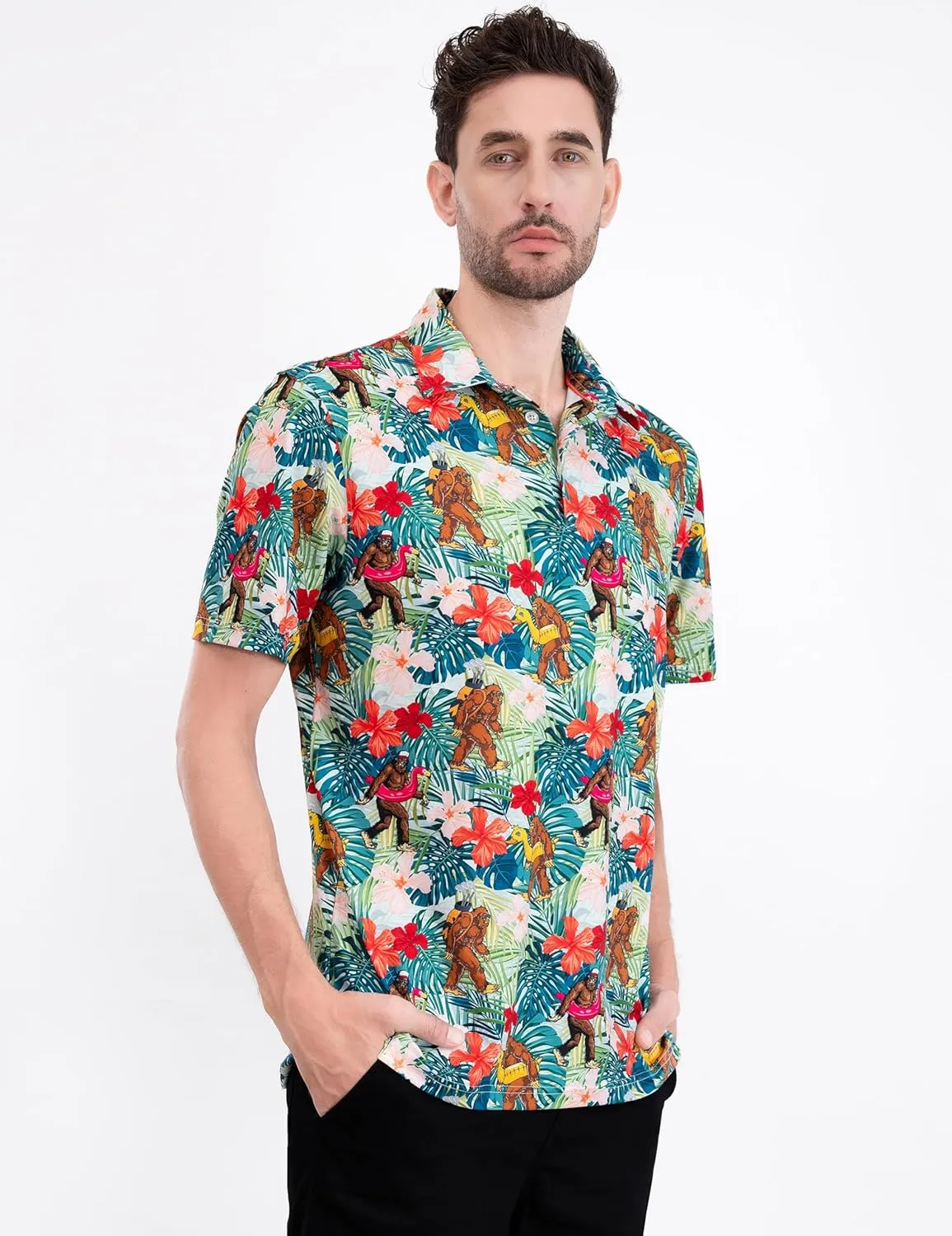 Men's Golf Shirts Short Sleeve Moisture Wicking Print Patterns Collared Performance Polo Golf Shirts for Men Dry Fit