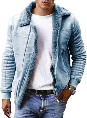 Mens Heavyweight Wool Bomber Jackets Faux Leather Sherpa Lined Vintage Motorcycle Stand Collar Jacket with Pockets
