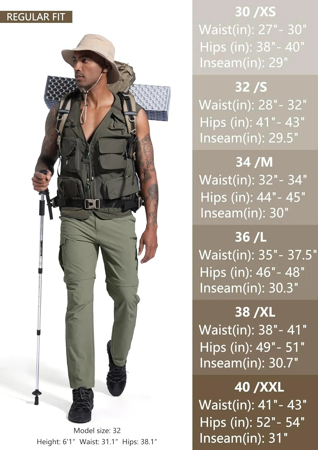 Mens Hiking Convertible Pants Zip Off Quick Dry Lightweight Fishing Safari Travel Camping Outdoor Cargo Pants
