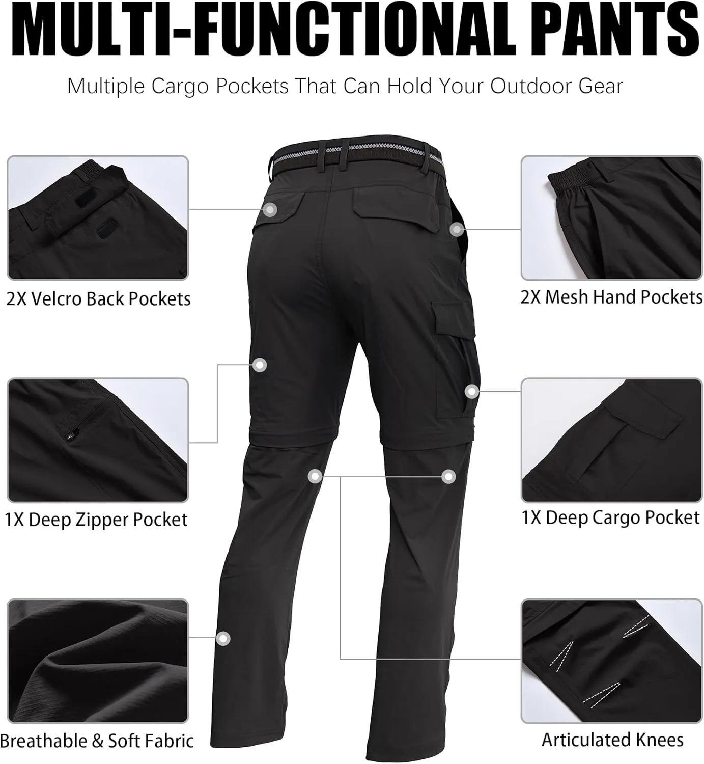 Mens Hiking Convertible Pants Zip Off Quick Dry Lightweight Fishing Safari Travel Camping Outdoor Cargo Pants