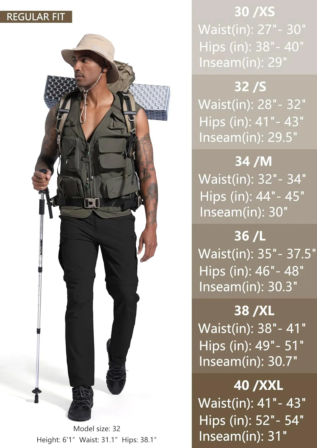 Mens Hiking Convertible Pants Zip Off Quick Dry Lightweight Fishing Safari Travel Camping Outdoor Cargo Pants