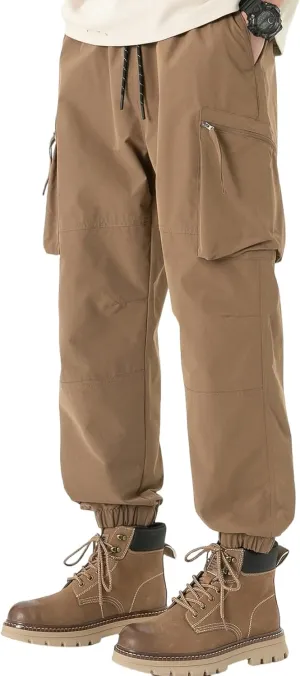 Men's Hiking Outdoor Pants Multi-Pocket Cargo Pants Lightweight Casual Pants Elastic Belt