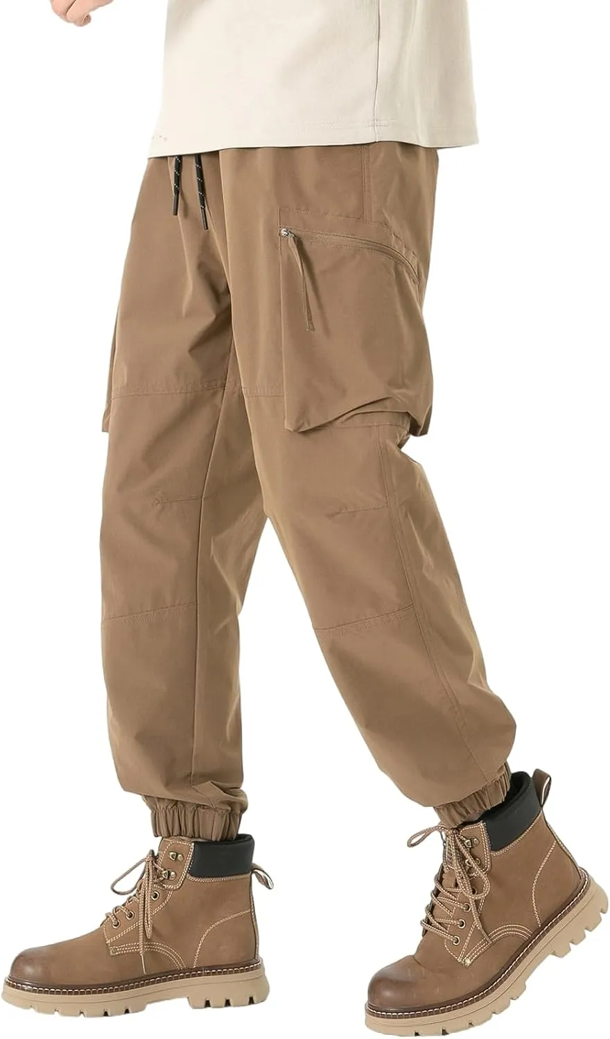 Men's Hiking Outdoor Pants Multi-Pocket Cargo Pants Lightweight Casual Pants Elastic Belt