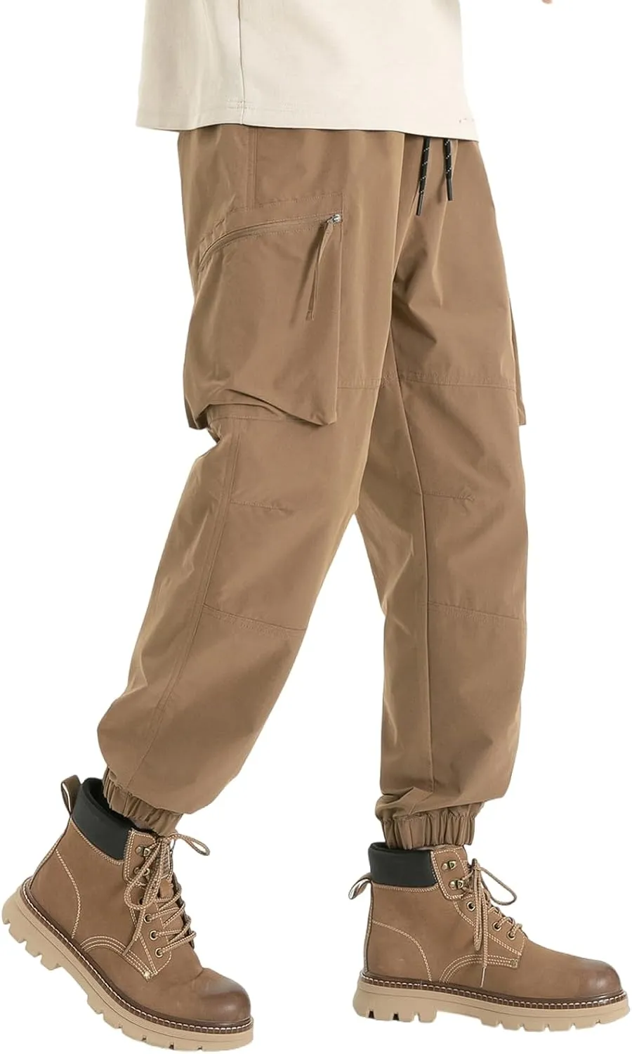 Men's Hiking Outdoor Pants Multi-Pocket Cargo Pants Lightweight Casual Pants Elastic Belt