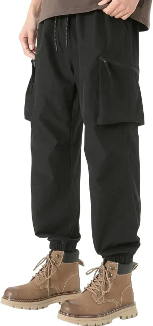 Men's Hiking Outdoor Pants Multi-Pocket Cargo Pants Lightweight Casual Pants Elastic Belt
