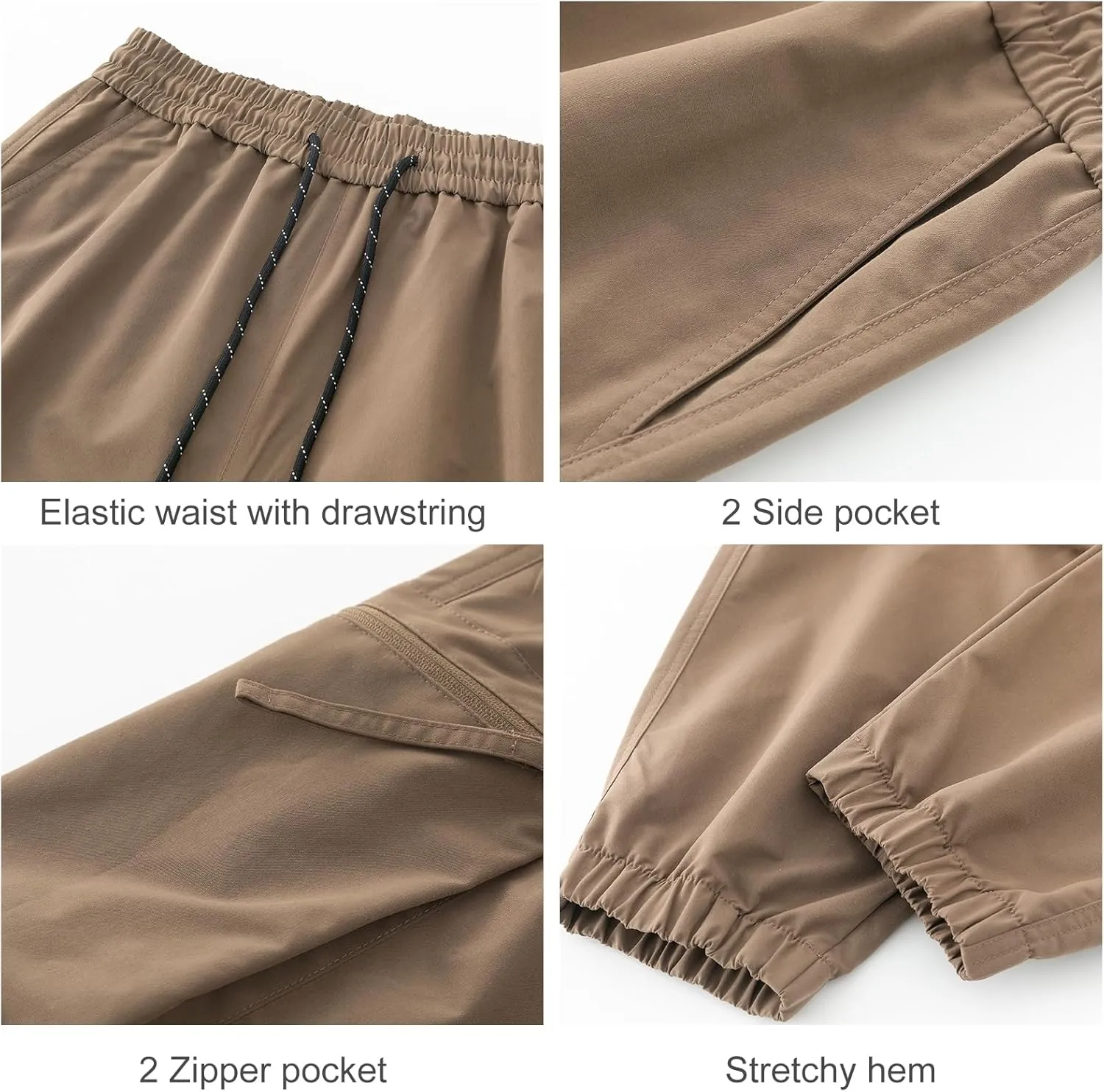 Men's Hiking Outdoor Pants Multi-Pocket Cargo Pants Lightweight Casual Pants Elastic Belt