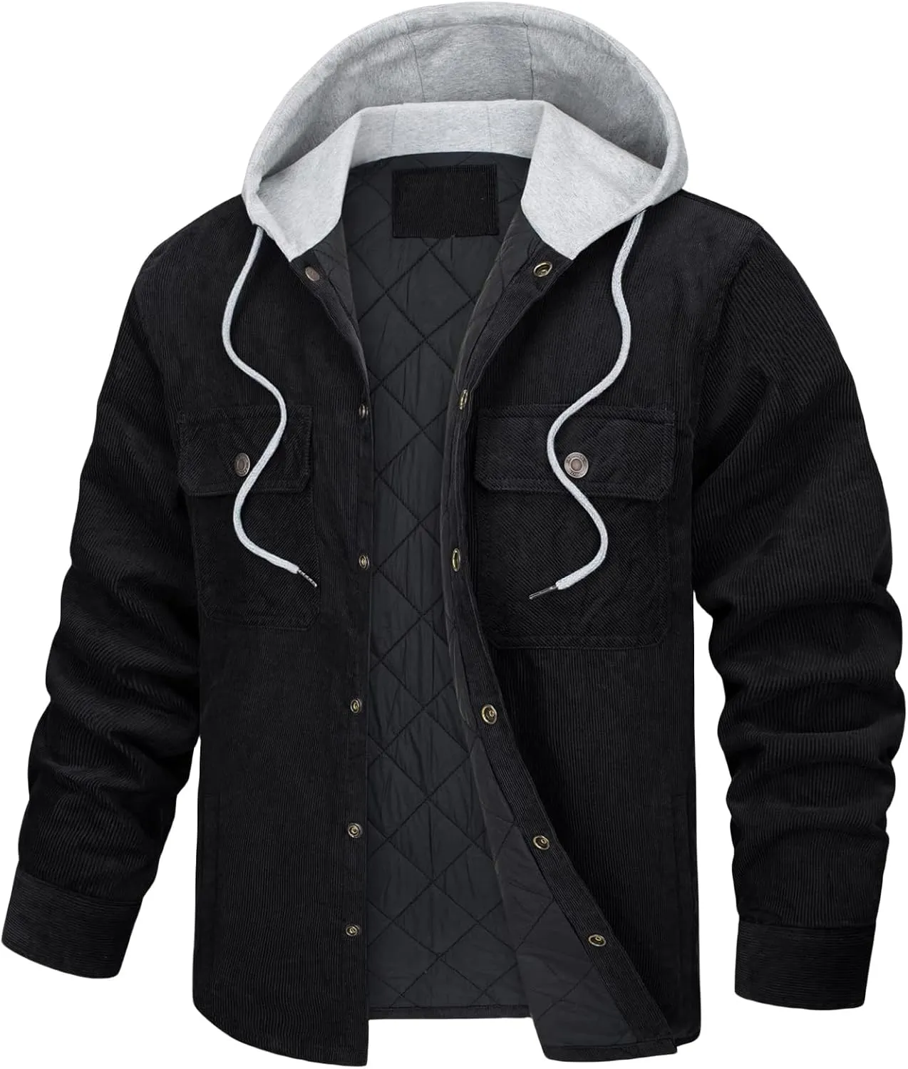 Mens Hoodies Jackets Corduroy Button down Loose Casual Stylish Coats Jackets Plain Clothes Multity Pockets