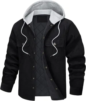 Mens Hoodies Jackets Corduroy Button down Loose Casual Stylish Coats Jackets Plain Clothes Multity Pockets