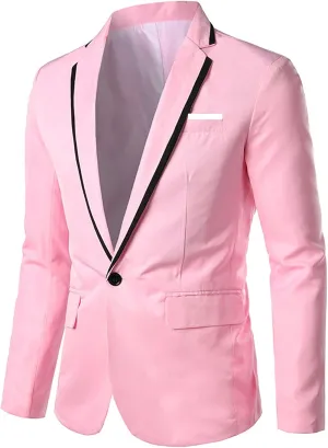 Men's Jacket Slim Fit Casual Daily Business Blazer One Button Notched Lapel Turn-Down Collar Suit Jacket Blazers