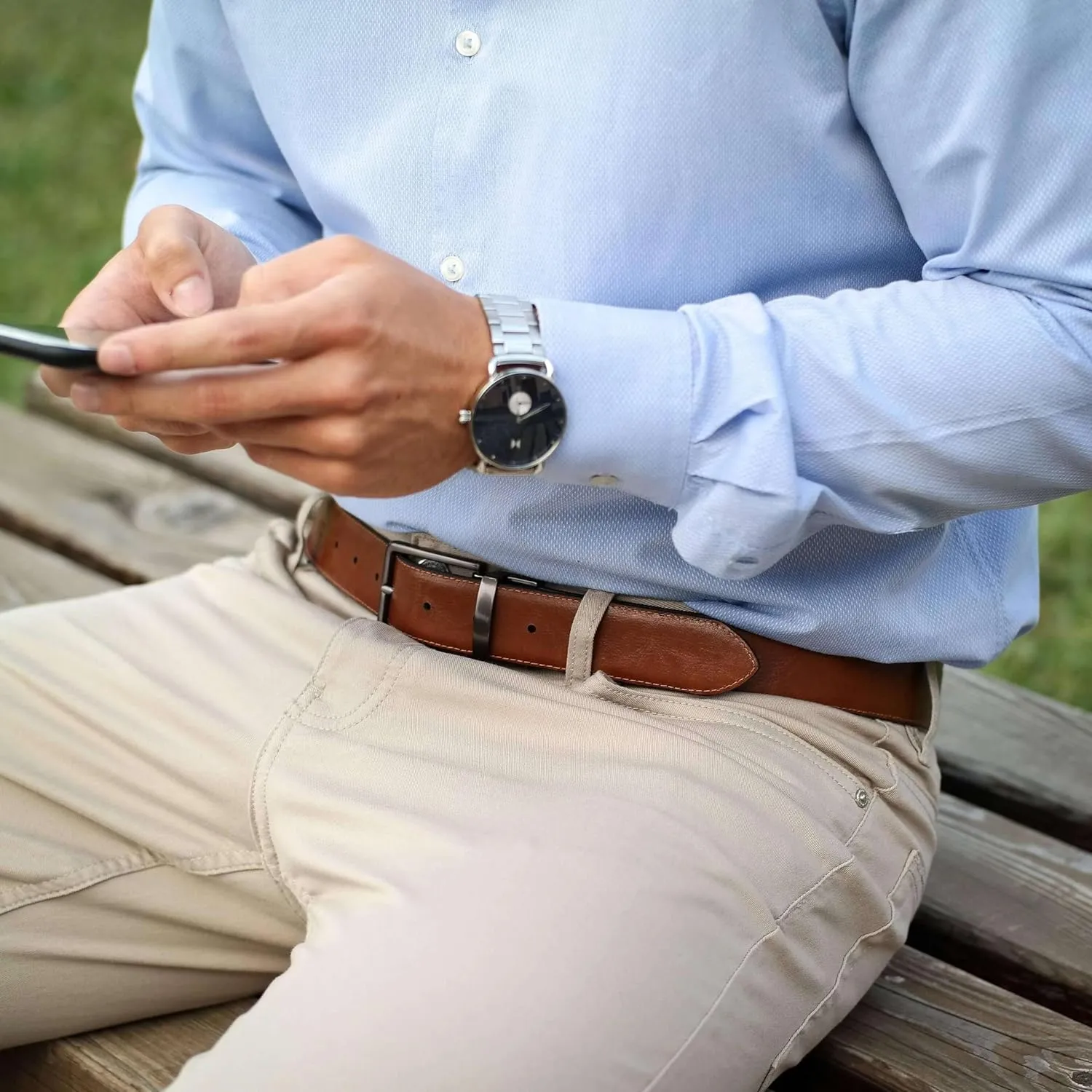 Men's Leather Belt - Handmade Belts for Men with Buckle, Full Grain Leather Belts, Casual & Dress & Reversible