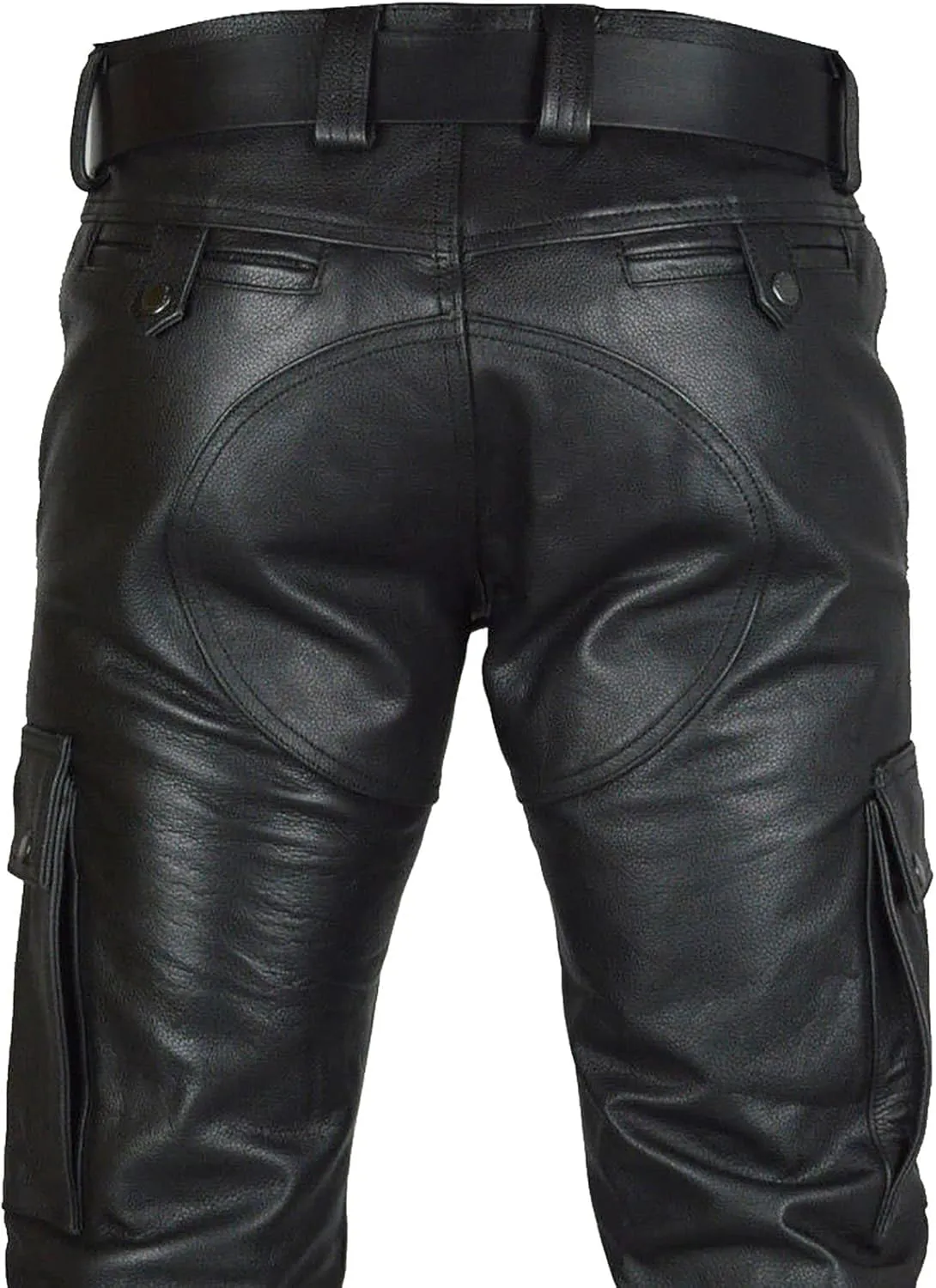 Mens Leather Casual Pants Relaxed Fit Stretch Waist Pu Leather Cargo Pants Plus Size Lightweight Comfy Motorcycle Pants