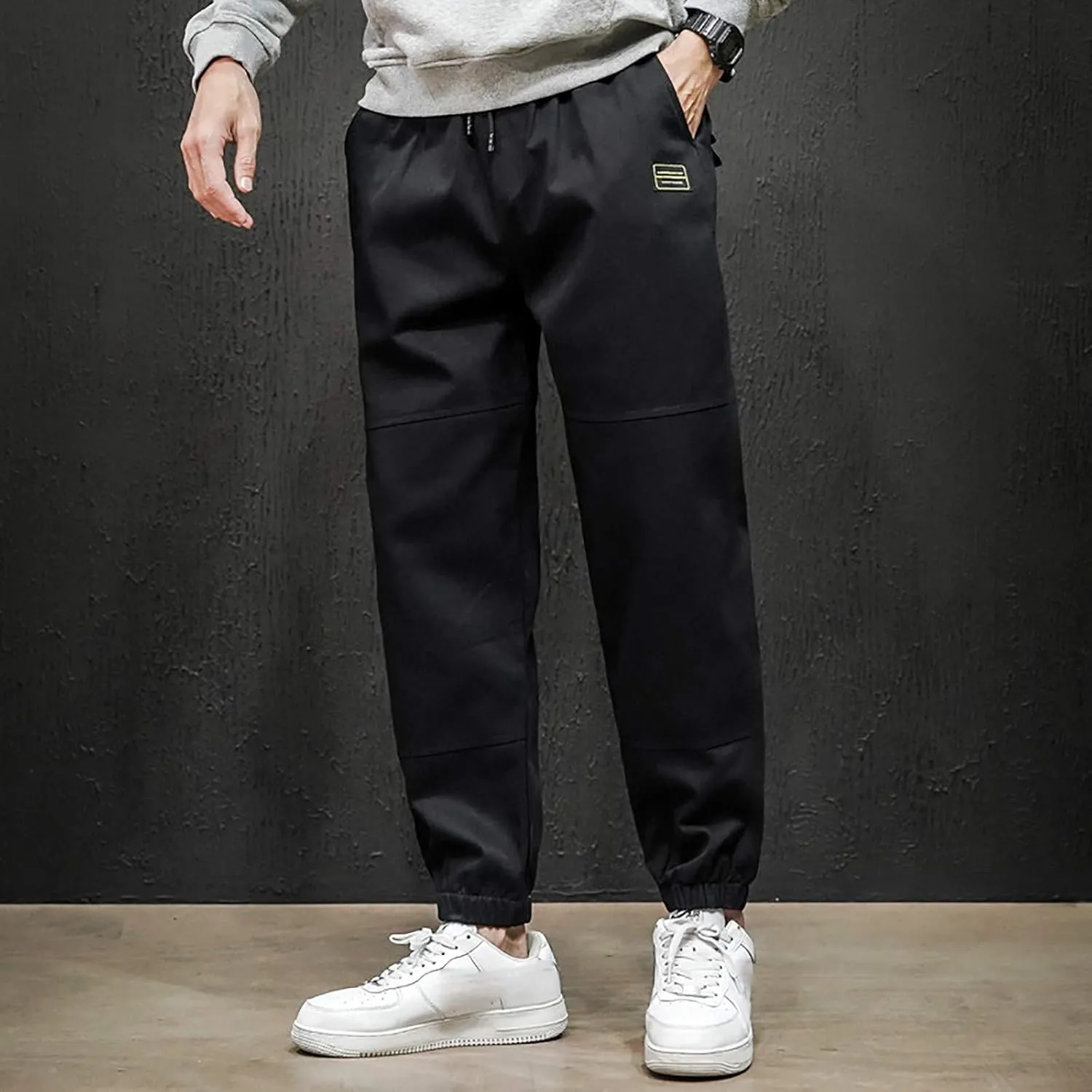 Mens Lightweight Pants Casual Drawstring Elastic Waist Cotton Cargo Pants Loose Solid Beam Feet Sport Sweatpants