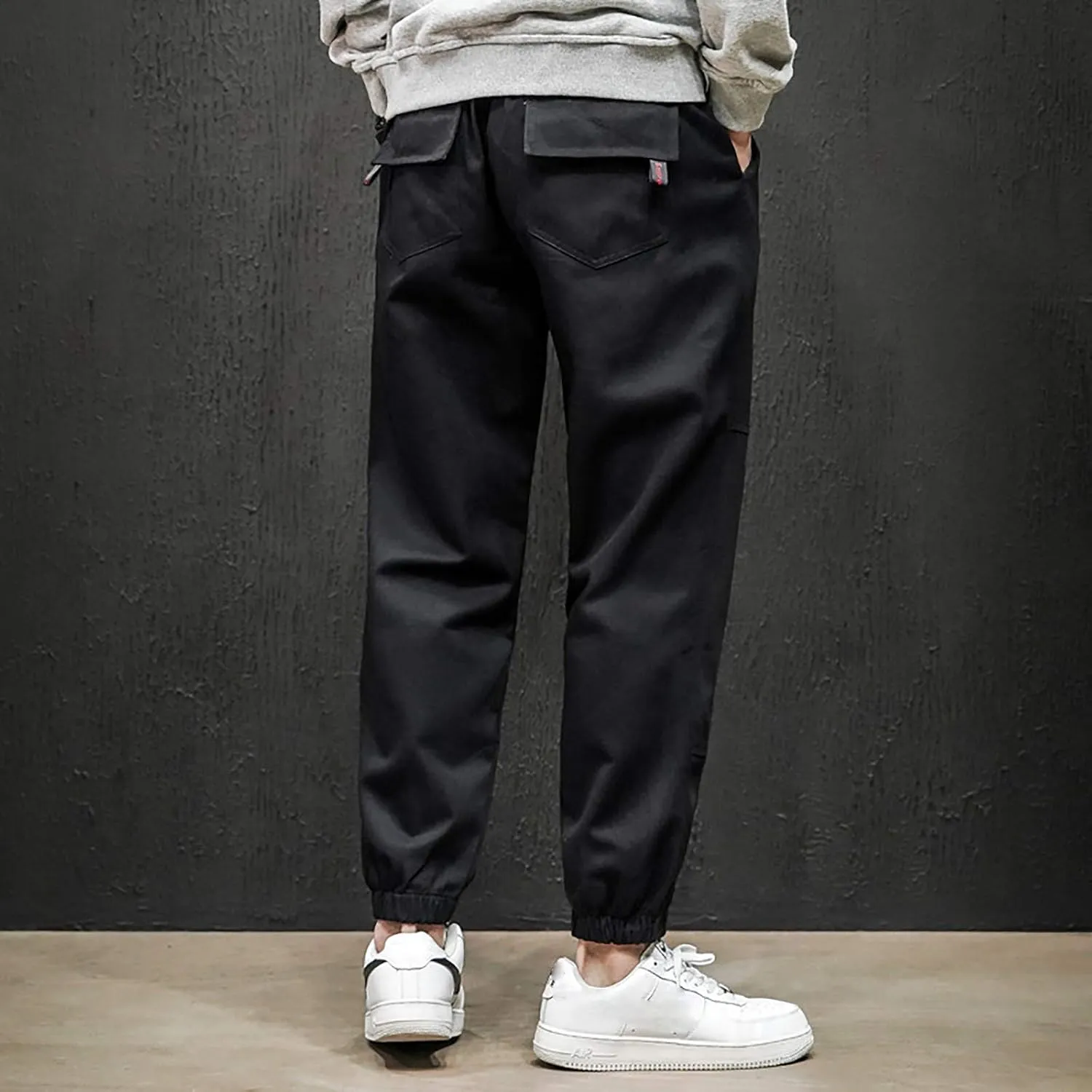 Mens Lightweight Pants Casual Drawstring Elastic Waist Cotton Cargo Pants Loose Solid Beam Feet Sport Sweatpants