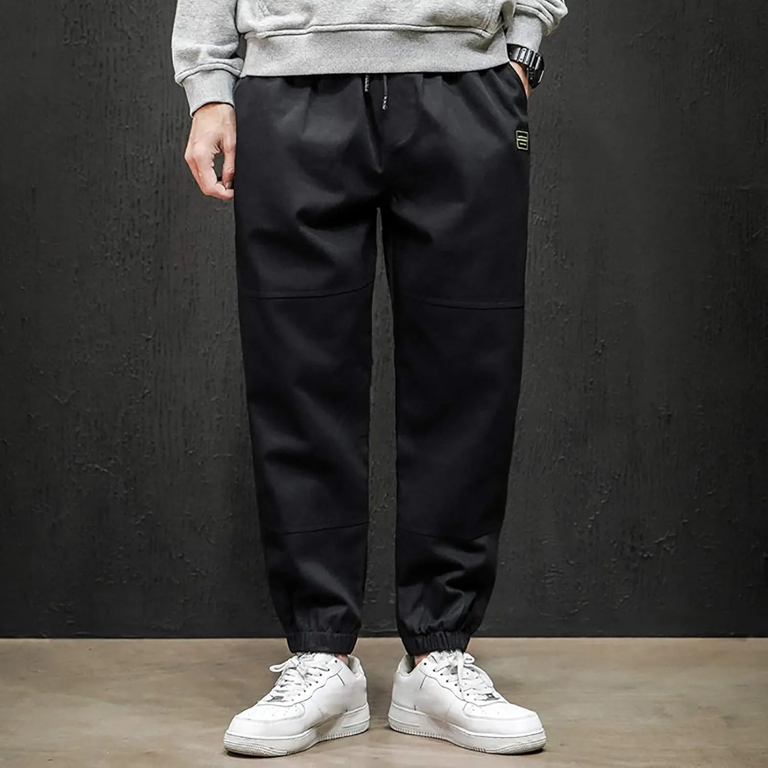 Mens Lightweight Pants Casual Drawstring Elastic Waist Cotton Cargo Pants Loose Solid Beam Feet Sport Sweatpants