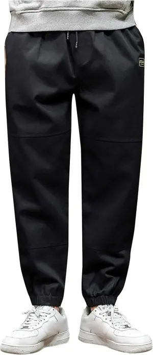 Mens Lightweight Pants Casual Drawstring Elastic Waist Cotton Cargo Pants Loose Solid Beam Feet Sport Sweatpants