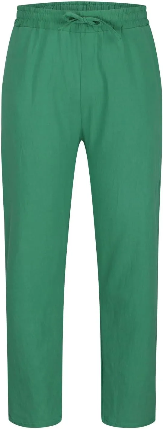 Men's Linen Blend Drawstring Wide Leg Pant Classic Elastic Waist Solid Joggers Pants Casual Hiking Outdoor Trousers
