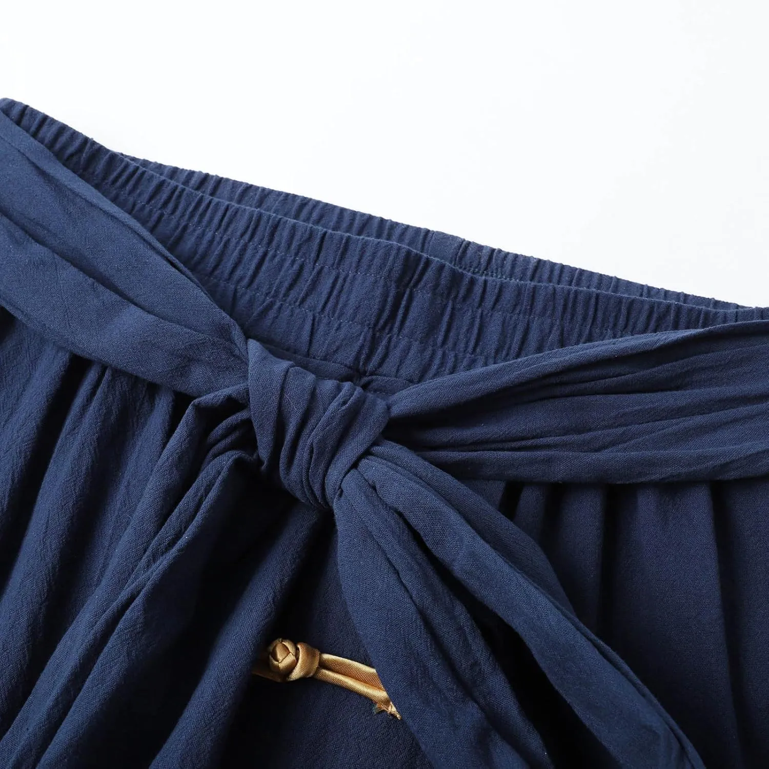 Men's Linen Pants Summer Loose Button Drawstring Elastic Waist Plain Grain Full Length Outdoor Fitness Trousers