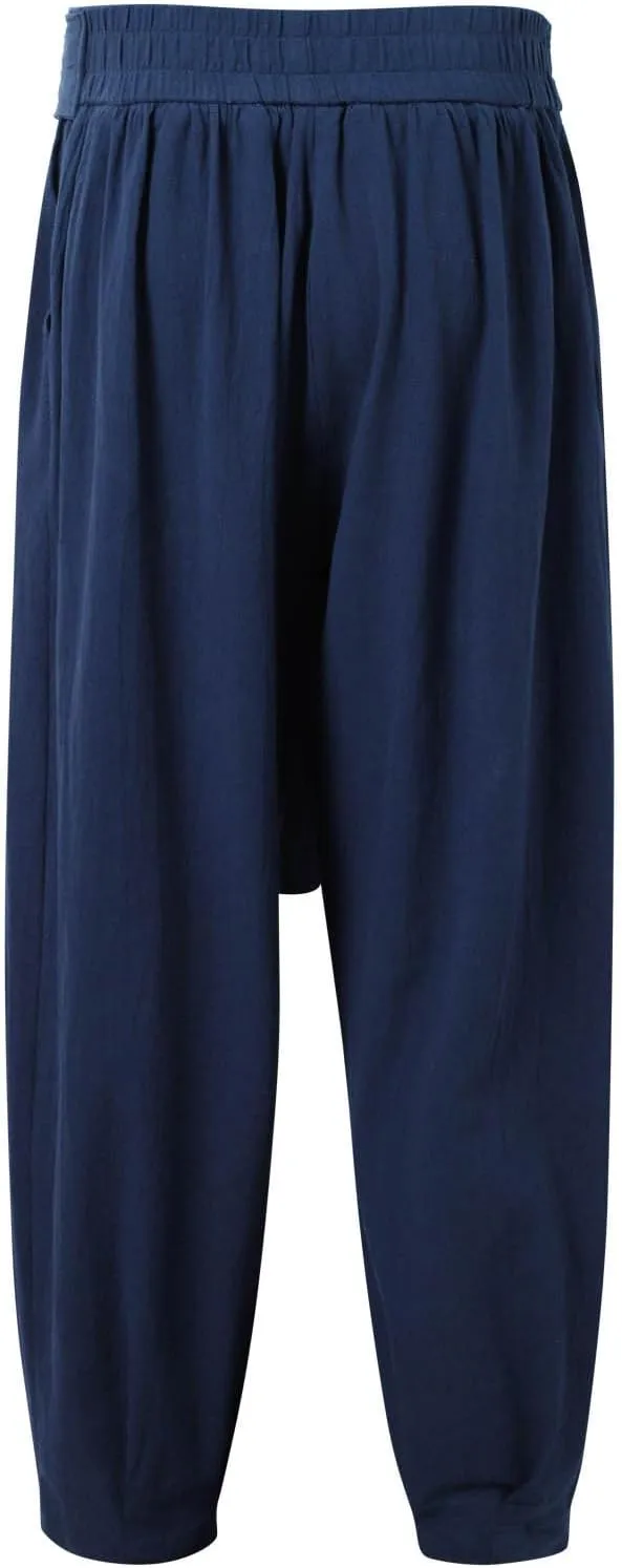 Men's Linen Pants Summer Loose Button Drawstring Elastic Waist Plain Grain Full Length Outdoor Fitness Trousers