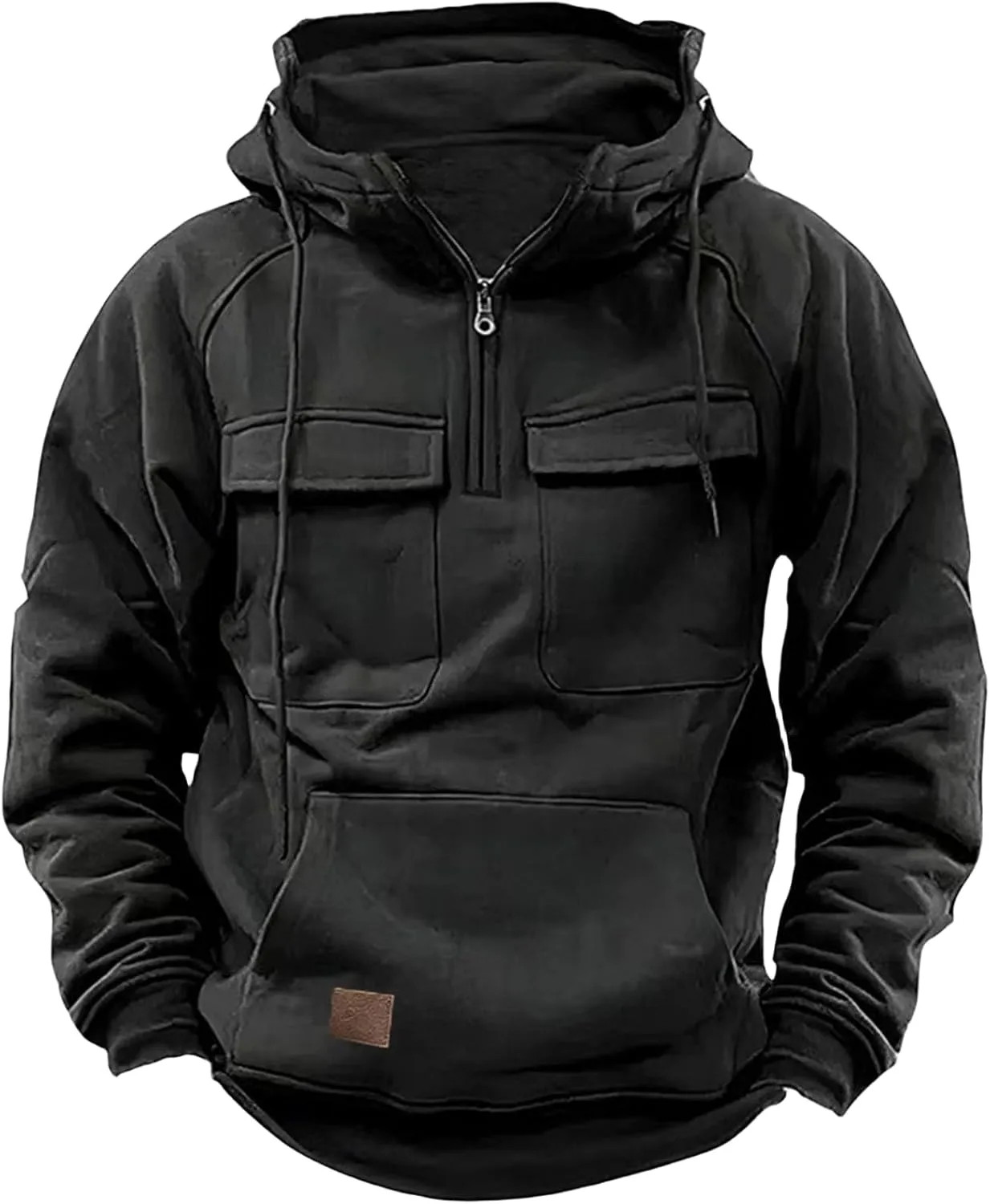 Mens Long Sleeve Hoodie Zip Pullover Tactical Jacket Sweatshirt Hooded Solid Color Outerwear for Outdoor Adventures