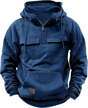 Mens Long Sleeve Hoodie Zip Pullover Tactical Jacket Sweatshirt Hooded Solid Color Outerwear for Outdoor Adventures