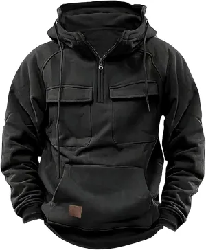 Mens Long Sleeve Hoodie Zip Pullover Tactical Jacket Sweatshirt Hooded Solid Color Outerwear for Outdoor Adventures