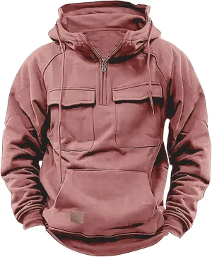 Mens Long Sleeve Hoodie Zip Pullover Tactical Jacket Sweatshirt Hooded Solid Color Outerwear for Outdoor Adventures