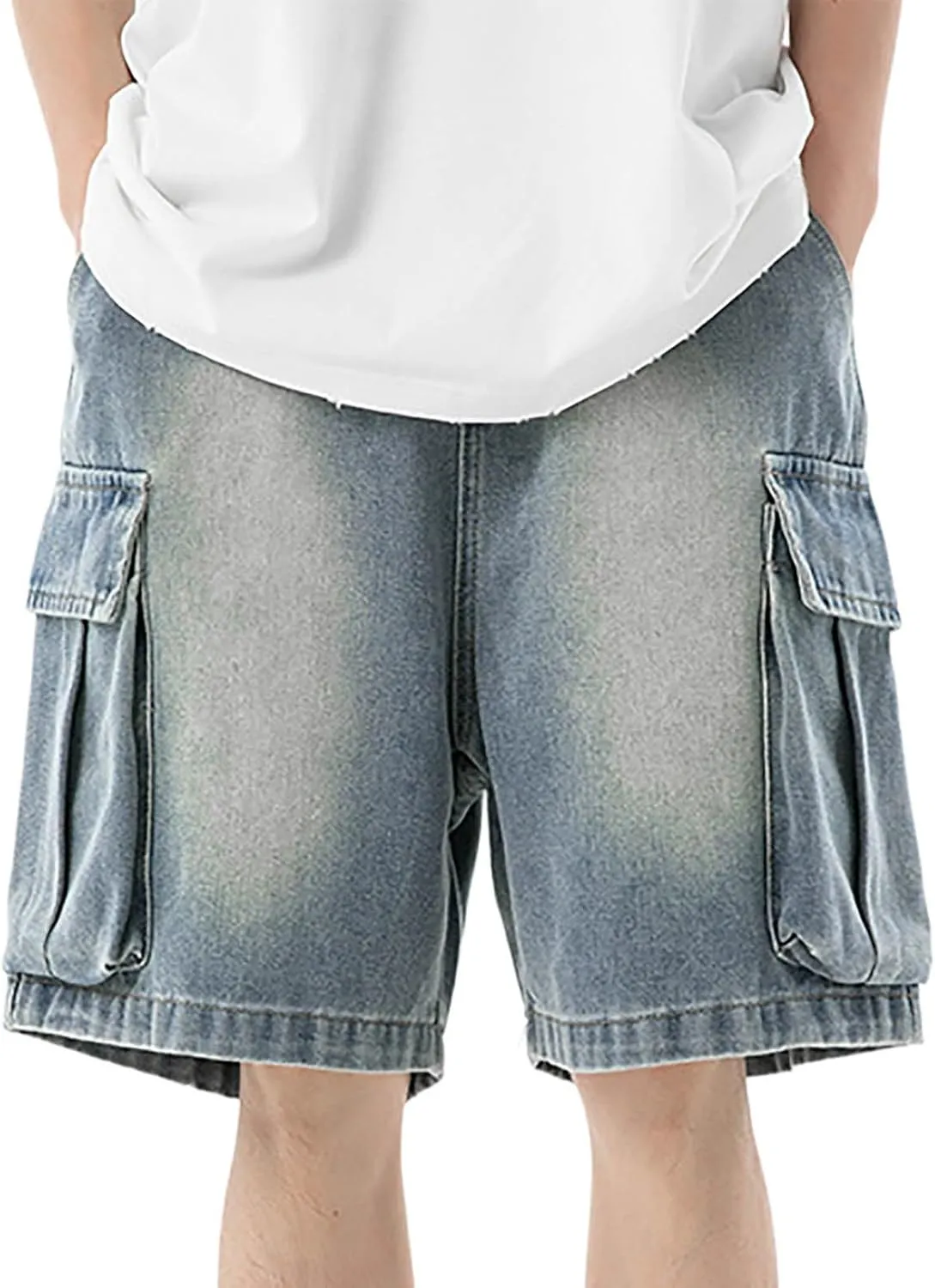 Men's Loose Y2K Hip Hop Cropped Jean Shorts Work Denim Shorts with Pockets Casual Trendy Outfits