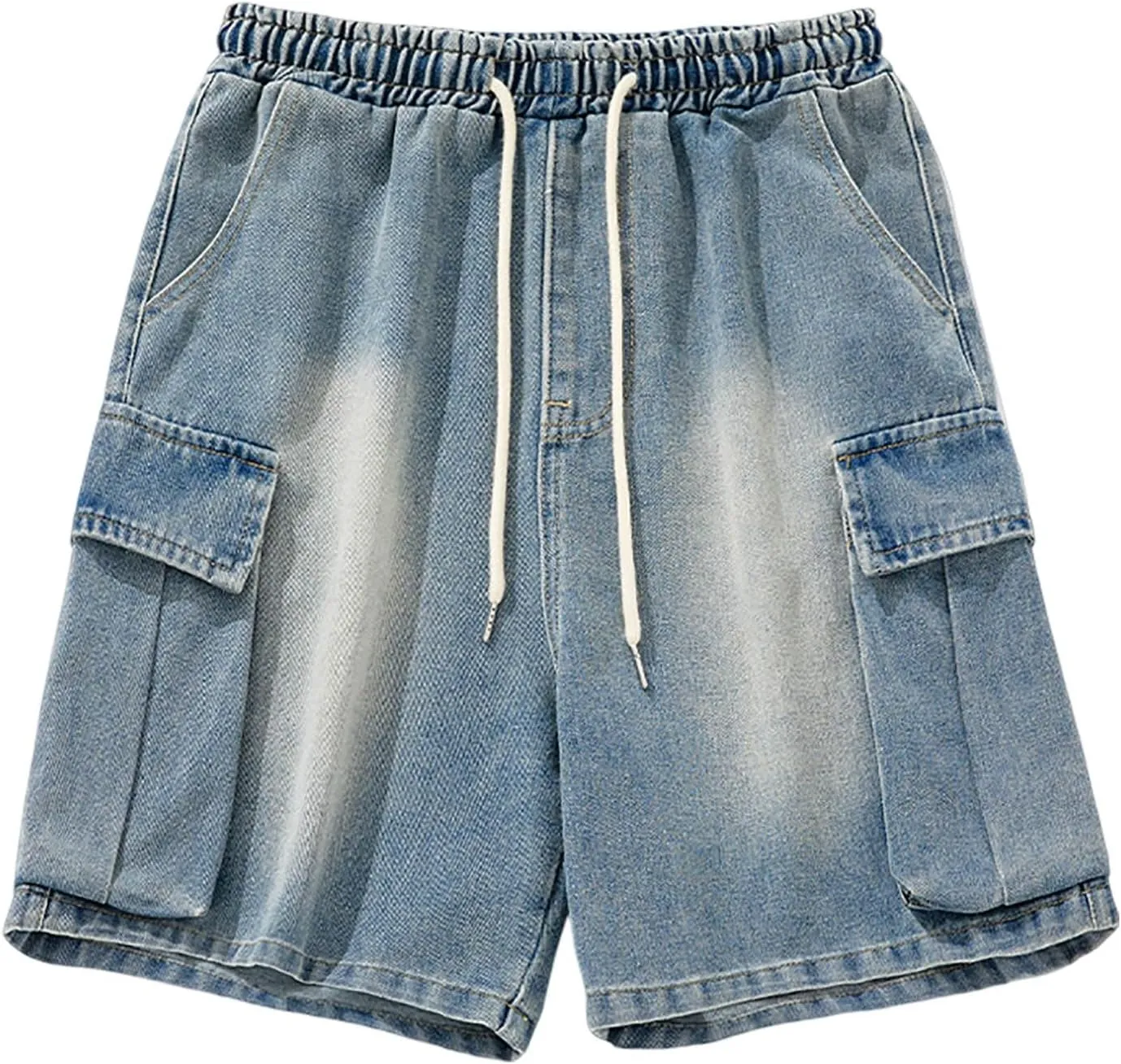 Men's Loose Y2K Hip Hop Cropped Jean Shorts Work Denim Shorts with Pockets Casual Trendy Outfits
