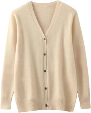 Men's Merino Cashmere Sweater Cardigan Casual V-Neck Button-Down Long Sleeve Knit Warm Versatile Sports Jacket Top