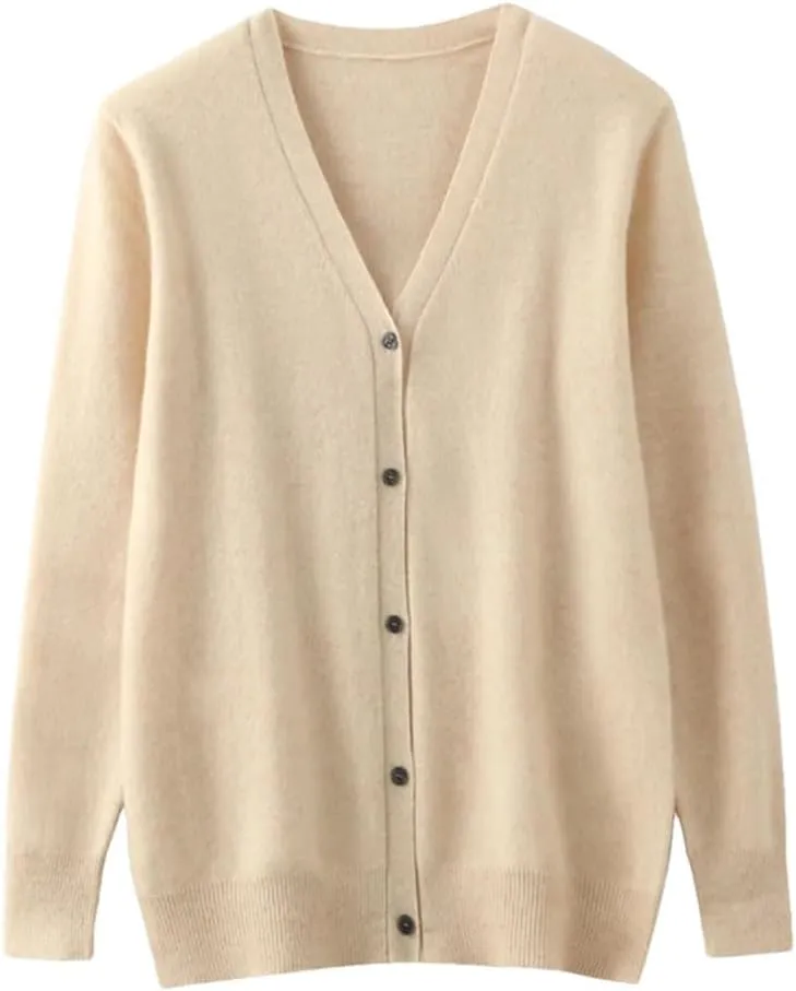 Men's Merino Cashmere Sweater Cardigan Casual V-Neck Button-Down Long Sleeve Knit Warm Versatile Sports Jacket Top