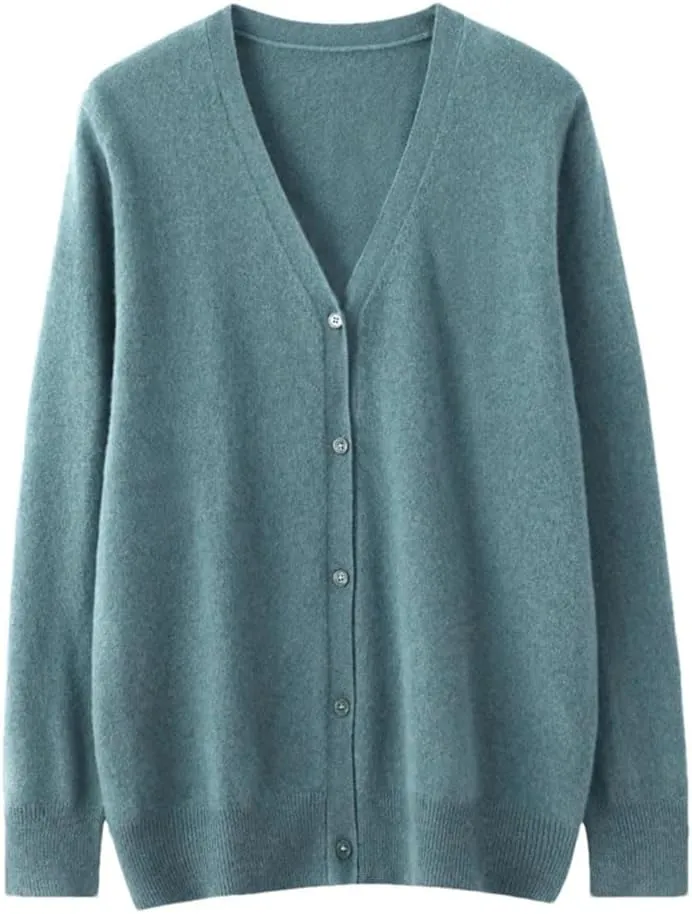 Men's Merino Cashmere Sweater Cardigan Casual V-Neck Button-Down Long Sleeve Knit Warm Versatile Sports Jacket Top