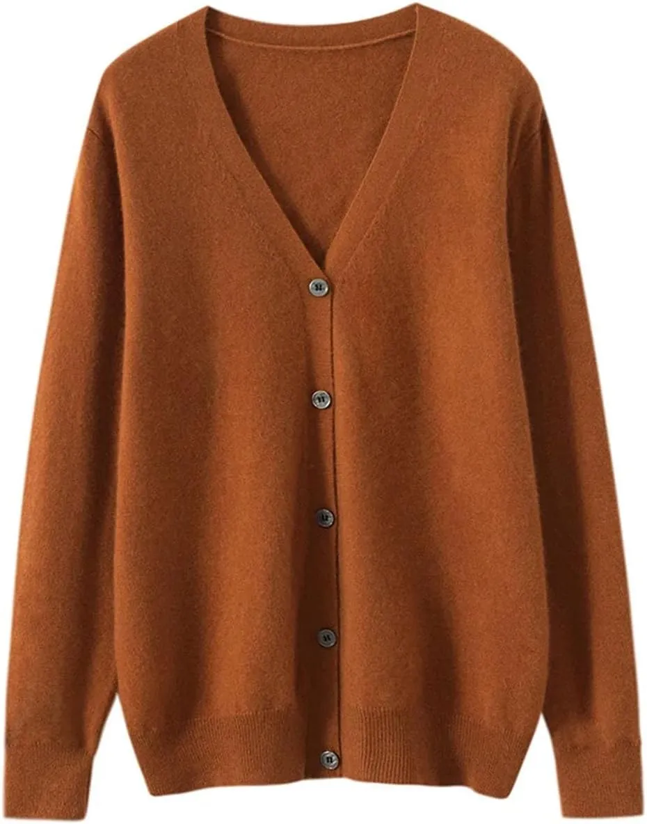 Men's Merino Cashmere Sweater Cardigan Casual V-Neck Button-Down Long Sleeve Knit Warm Versatile Sports Jacket Top